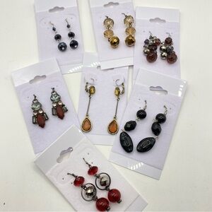 Glass Pierced Sparkly Earrings Bundle of Seven Long Pairs
